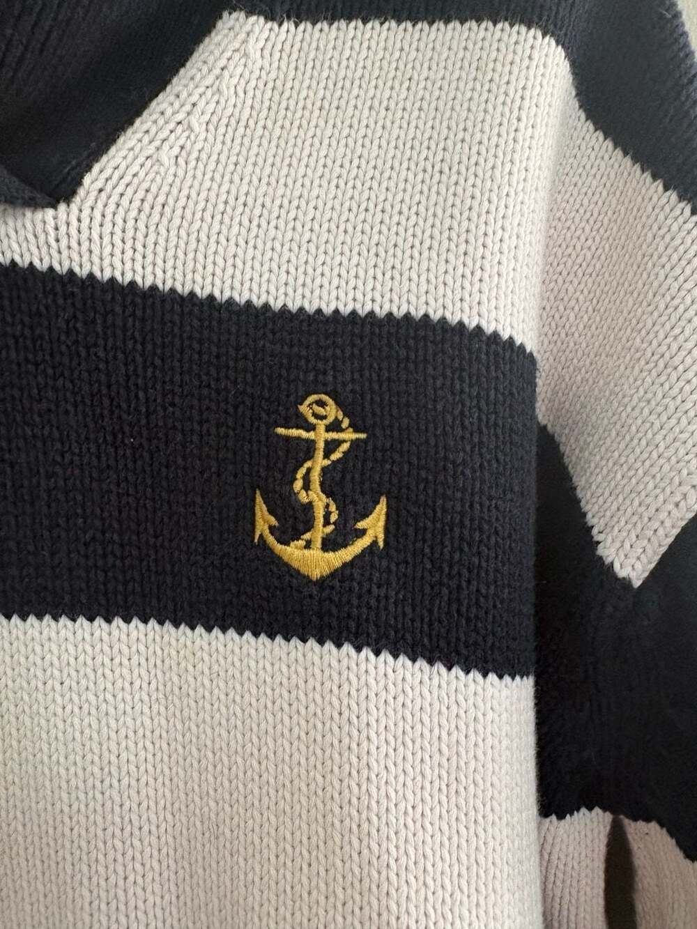 Jones Wear Sport Vintage Striped Nautical Anchor Knit Hooded Sweater Size Medium - Picture 3 of 8